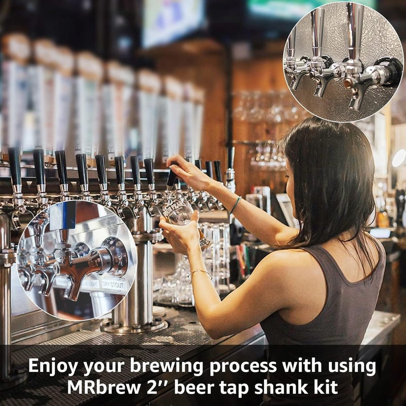 MRbrew Draft Beer Shank Faucet Kit, 1-1/2'' Beer Shank No Leak 1/4'' Beer Line Nipple Barb Fitting Beer Shank Tap for Kegerator Brewing with Self-Closing Beer Tap, Stainless Steel Core for Beer Party - Image 5